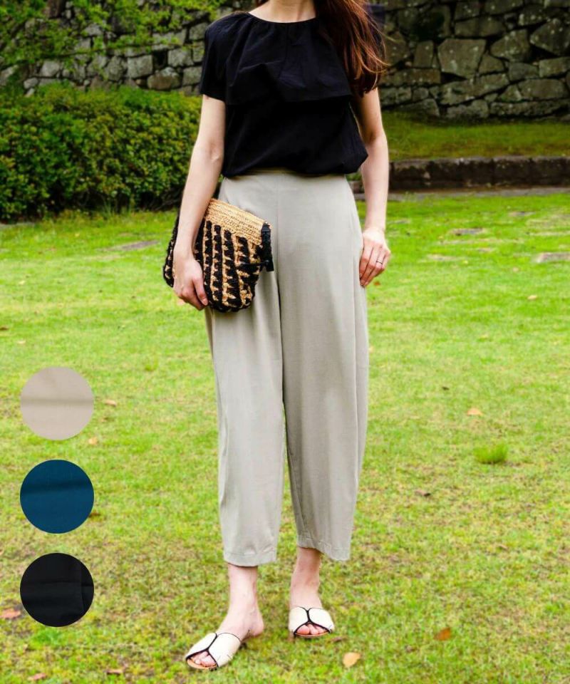 スラブストレッチのサイドボンタックパンツ　股下55cm